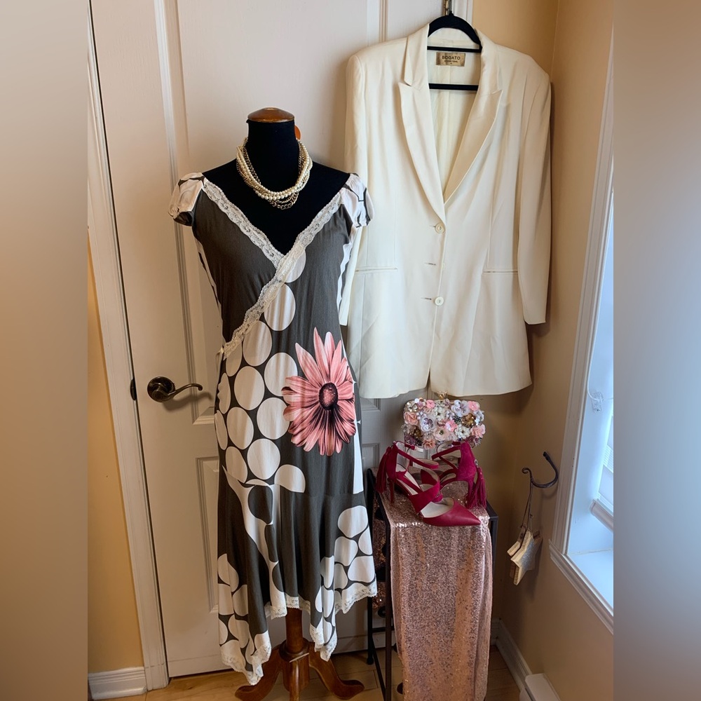Joseph Ribkoff Cream wrap Dress hi low hem